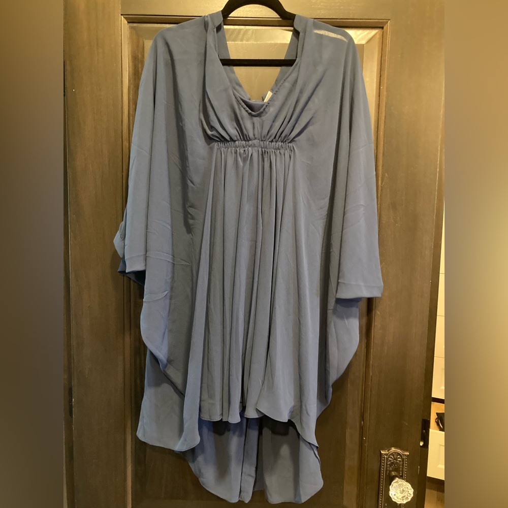 VENUS Dusty Blue Draped V-Neck Tunic